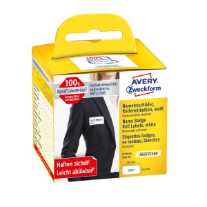 Identyfikatory imienne Avery Zweckform w rolce do drukarek termicznych, 200etyk./1rolka, 41 x 89 mm, usuwalne, białe