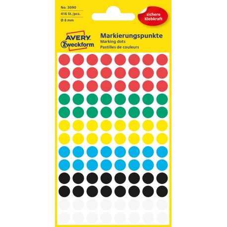 Kolorowe kółka do zaznaczania Avery Zweckform, 416 etyk./op., Ø8 mm, mix kolorów