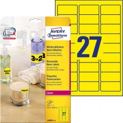Etykiety neonowe Avery L6004-25 żółte rozmiar 63,5 x 29,6 mm 675 etykiet