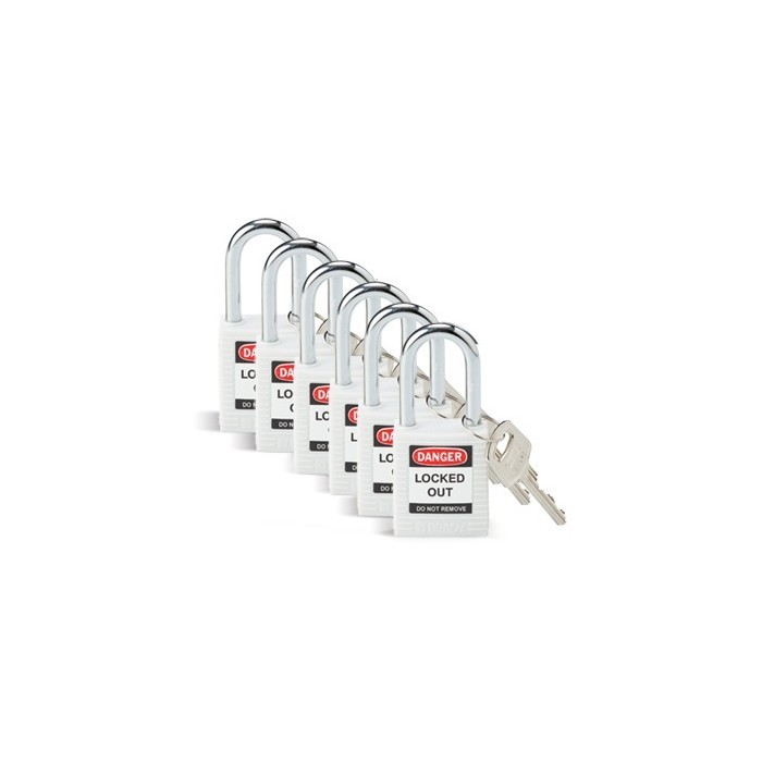 Kłódka lockout BRADY 813638, biała, ze stalowym kabłąkiem 38mm