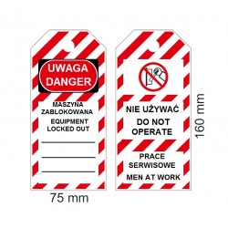 Przywieszka ostrzegawcza LOTO standardowa PL, biało-czerwono-czarna, 75x160mm