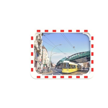 Lustro drogowe EUVEX 40 x 60 cm, akrylowe, z biało- czerwoną ramą , z uchwytem do słupka