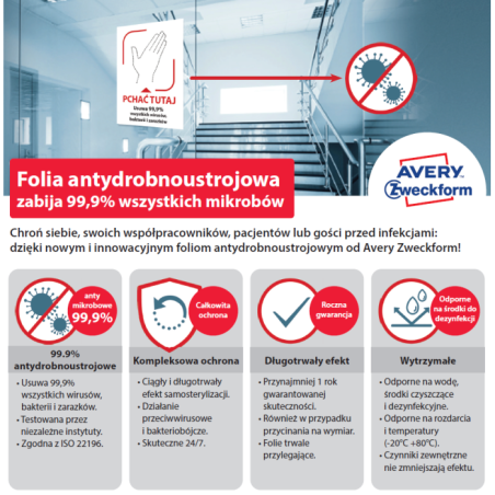 Folia samoprzylepna z powierzchnią antydrobnoustrojową, A4, 10 ark./op., 210 x 297 mm, biała