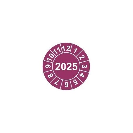 Naklejki przeglądów TYP-2, Ø 20mm,  rok "2025", arkusz 35szt.