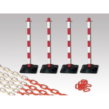 Komplet 4 słupków plastikowych z łańcuszkiem 25m