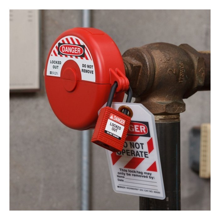 Kłódka Brady SafeKey Lockout, czerwona, z nylonowym kabłąkiem 38mm, różne klucze