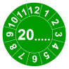 Etykiety inspekcyjne TYP-6, okrągłe Ø 20mm, zielone, w środku: 20..... i 12 miesięcy dookoła, 35szt.