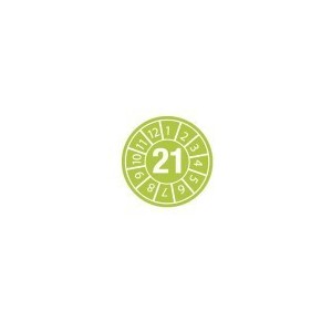 Naklejki plombowe z datą przeglądu, Ø10mm, rok "21", zielone, 104 szt.