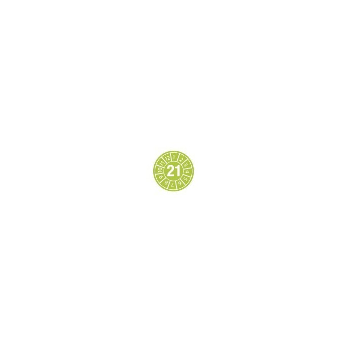 Naklejki plombowe z datą przeglądu, Ø10mm, rok "21", zielone, 104 szt.
