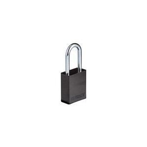 Kłódka BRADY, SafeKey, czarna, aluminiowa, ze stalowym kabłąkiem 38mm, różne klucze