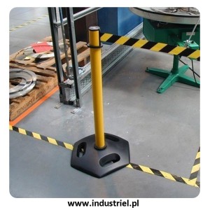 Słupek plastikowy Heavy Duty z rozciąganą taśmą 3,65m, zapięciem standardowym, podstawa upcv