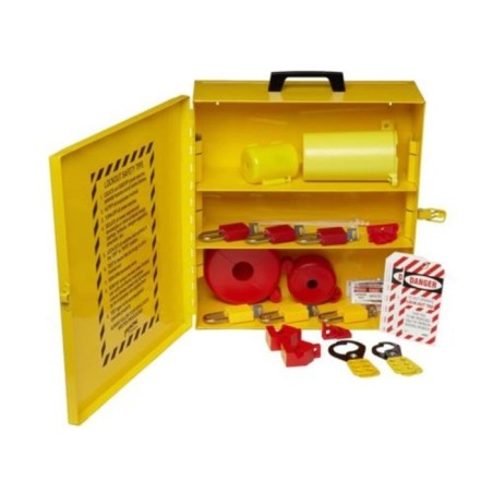 Stacja Lockout/Tagout, metalowa szafka na sprzęt LOTO + skrzynka blokowania grupowego Lock-Box