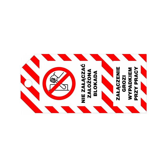 Przywieszka ostrzegawcza LOTO standardowa PL, biało-czerwono-czarna, 75x160mm