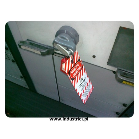Przywieszka ostrzegawcza LOTO standardowa PL, biało-czerwono-czarna, 75x160mm