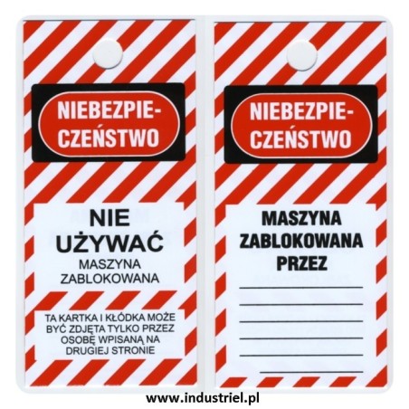 Przywieszka ostrzegawcza LOTO standardowa PL, biało-czerwono-czarna, 75x160mm