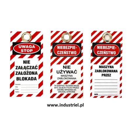 Przywieszka ostrzegawcza LOTO standardowa PL, biało-czerwono-czarna, 75x160mm