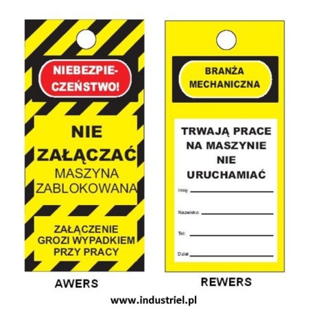 Przywieszka ostrzegawcza LOTO standardowa PL, biało-czerwono-czarna, 75x160mm