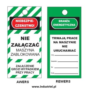 Przywieszka ostrzegawcza LOTO standardowa PL, biało-czerwono-czarna, 75x160mm