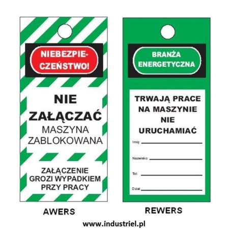 Przywieszka ostrzegawcza LOTO standardowa PL, biało-czerwono-czarna, 75x160mm
