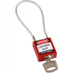 Kompaktowa kłódka Lockout BRADY z linkowym kabłąkiem 200mm, czerwona