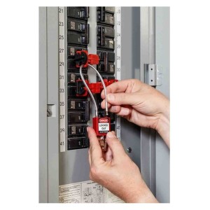 Kompaktowa kłódka Lockout BRADY z linkowym kabłąkiem 200mm, czerwona