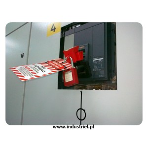 Przywieszka ostrzegawcza LOTO standardowa PL, biało-czerwono-czarna, 75x160mm