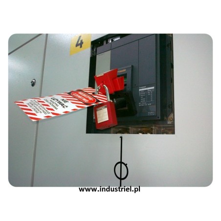 Przywieszka ostrzegawcza LOTO standardowa PL, biało-czerwono-czarna, 75x160mm