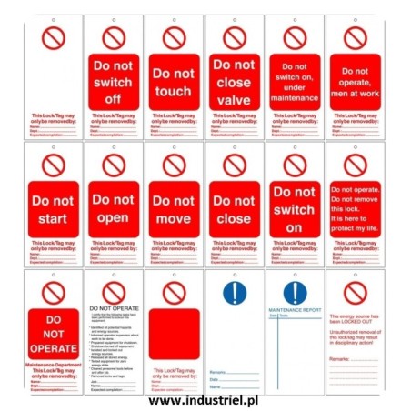 Przywieszka ostrzegawcza LOTO standardowa PL, biało-czerwono-czarna, 75x160mm