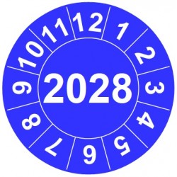Naklejki przeglądów TYP-2, Ø 15mm, rok "2028", wybór koloru, arkusz 63szt.
