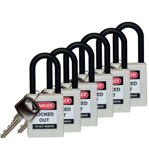 Kłódka Lockout BRADY 813594, czerwona, z nylonowym kabłąkiem 38mm