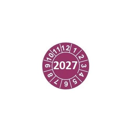 Naklejki przeglądów TYP-2, Ø 15mm, rok "2026", wybór koloru, arkusz 63szt.
