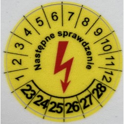 Etykiety przeglądów elektrycznych, TYP-5, "Następne sprawdzenie", okrągłe Ø 20mm, na lata 22-27 - 35szt.