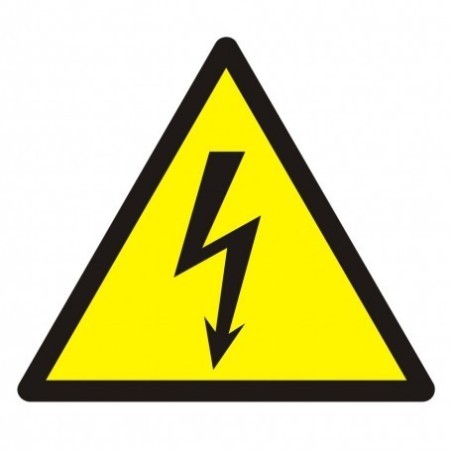 Znak BHP - Ostrzeżenie przed napięciem elektrycznym, naklejka foliowa 10,5x10,5 cm