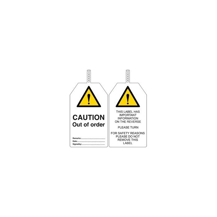 Tagout, przywieszka LOTO: "CAUTION Out of order" + miejsca na wpisy