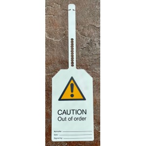Tagout, przywieszka LOTO: "CAUTION Out of order" + miejsca na wpisy