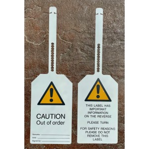 Tagout, przywieszka LOTO: "CAUTION Out of order" + miejsca na wpisy