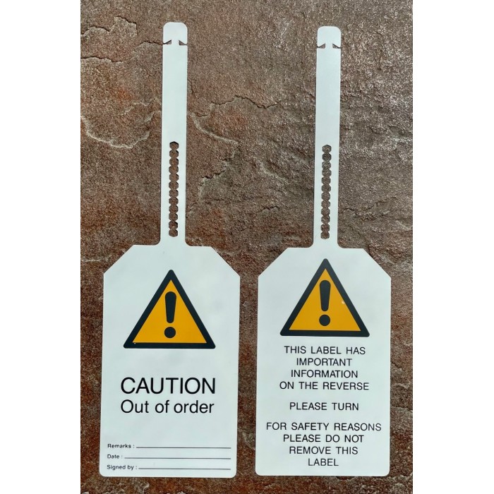 Tagout, przywieszka LOTO: "CAUTION Out of order" + miejsca na wpisy