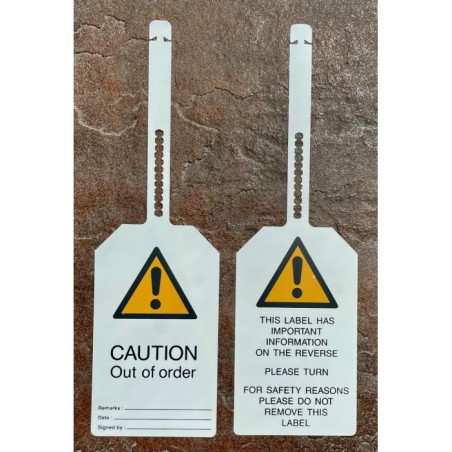 Tagout, przywieszka LOTO: "CAUTION Out of order" + miejsca na wpisy
