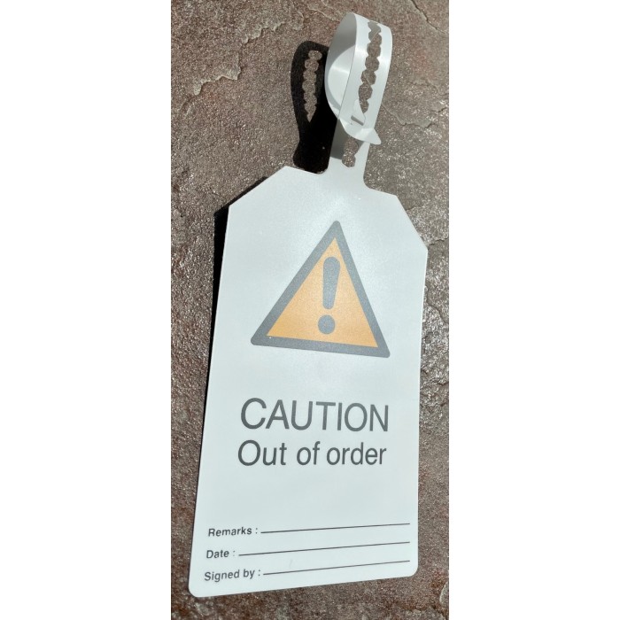 Tagout, przywieszka LOTO: "CAUTION Out of order" + miejsca na wpisy