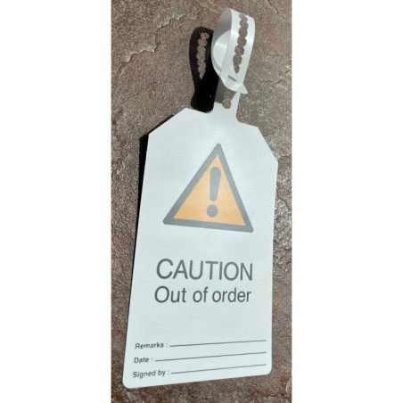 Tagout, przywieszka LOTO: "CAUTION Out of order" + miejsca na wpisy