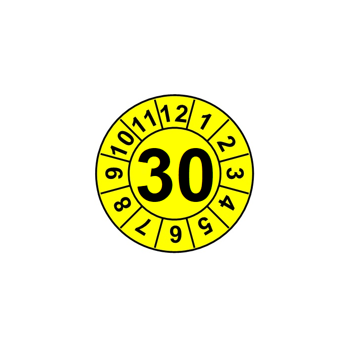 Naklejki przeglądów TYP-1, Ø 25mm, rok "30", kolor do wyboru, arkusz 20szt.