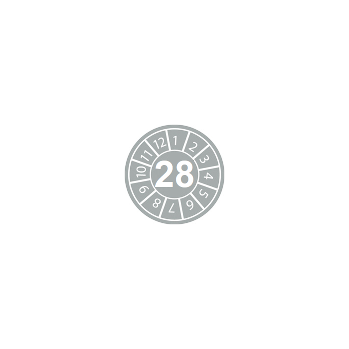 Naklejki przeglądów TYP-1, Ø 25mm, rok "28", kolor do wyboru, arkusz 20szt.