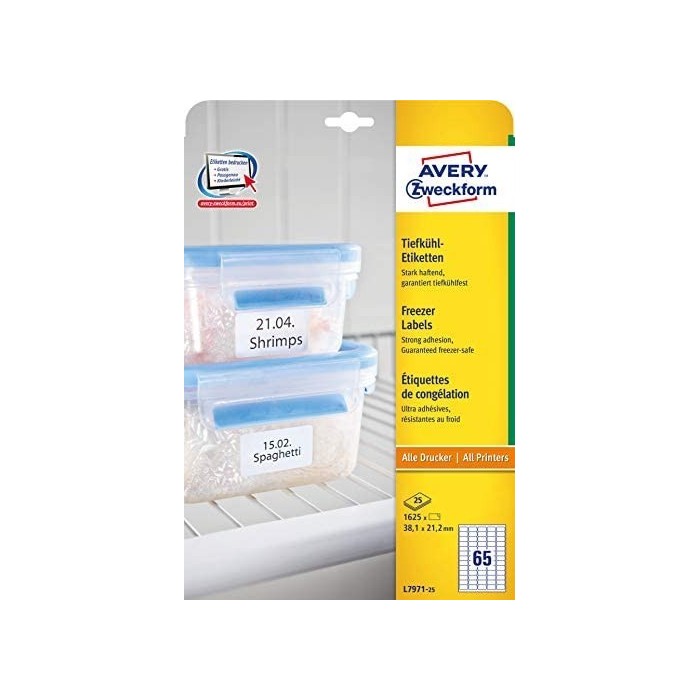 Etykiety na mrożonki Avery Zweckform, A4, 10 ark./op., 63,5 x 33,9mm, białe