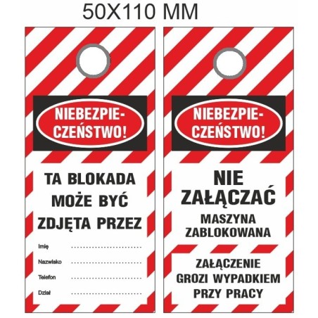 Przywieszka Tagout z zakutym oczkiem 50x110mm