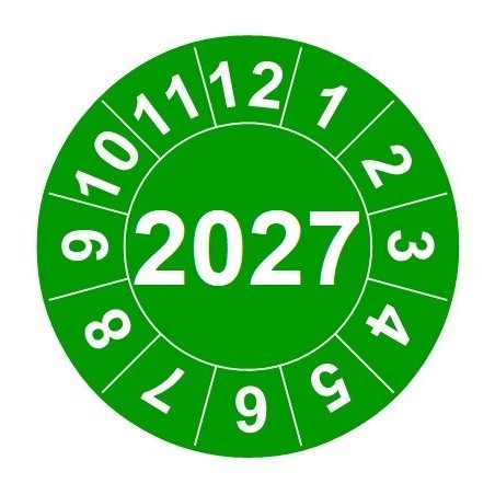 Naklejki przeglądów TYP-2, Ø 10mm, rok "2027", arkusz 143szt