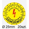 Naklejki przeglądów elektrycznych, TYP-5, okrągłe Ø 25mm, na lata 23-28 - 20szt.