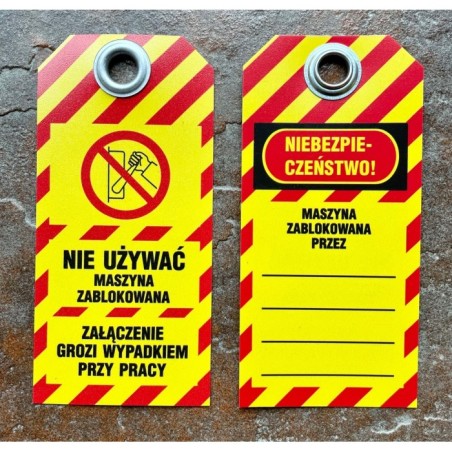 Przywieszka Tagout żółta, z zakutym oczkiem 76x156mm