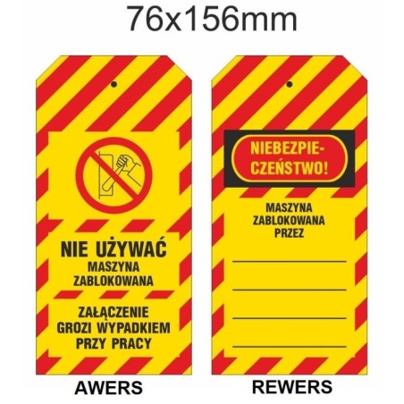 Przywieszka Tagout żółta, z zakutym oczkiem 76x156mm