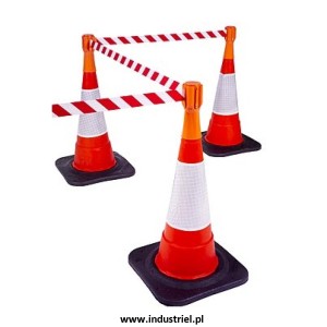 Pachołek drogowy, ciężki, na gumowej podstawie o wysokości 0,75m, biało-czerwony, odblaskowy