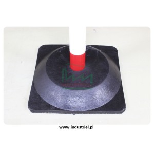 Słupek plastikowy biało-czerwony o wysokości 90cm, z kwadratową podstawą gumową